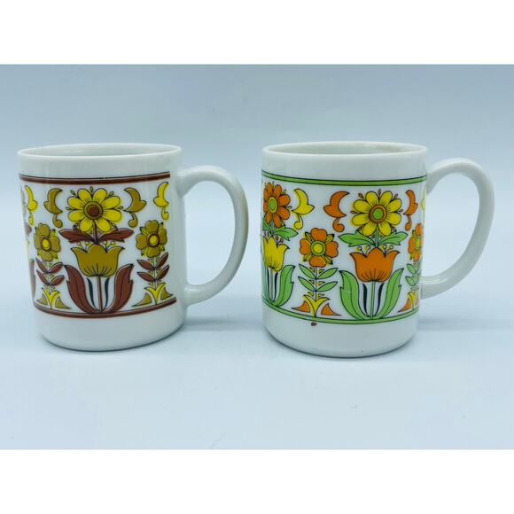 MCM Fred Roberts Co. Retro Floral Porcelain Coffee Cups Made in Japan - Picture 1 of 6